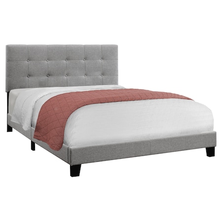 Monarch Specialties Bed, Queen Size, Platform, Bedroom, Frame, Upholstered, Linen Look, Wood Legs, Grey, Transitional I 5920Q